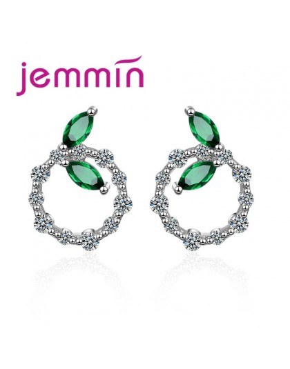 JEMMIN Korea nowy sprzedaż 100% 925 Sterling Silver Cubic cyrkon kolorowe Rhinestone liście okrągłe kolczyki kobiece słodkie biż