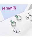 JEMMIN Korea nowy sprzedaż 100% 925 Sterling Silver Cubic cyrkon kolorowe Rhinestone liście okrągłe kolczyki kobiece słodkie biż