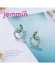 JEMMIN Korea nowy sprzedaż 100% 925 Sterling Silver Cubic cyrkon kolorowe Rhinestone liście okrągłe kolczyki kobiece słodkie biż