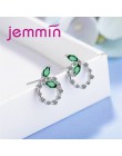 JEMMIN Korea nowy sprzedaż 100% 925 Sterling Silver Cubic cyrkon kolorowe Rhinestone liście okrągłe kolczyki kobiece słodkie biż