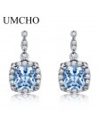 UMCHO stałe 925 srebrne wiszące kolczyki dla kobiet błękitny Topaz kamień szlachetny biżuteria boże narodzenie Party Gift Fine J