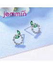 JEMMIN Korea nowy sprzedaż 100% 925 Sterling Silver Cubic cyrkon kolorowe Rhinestone liście okrągłe kolczyki kobiece słodkie biż