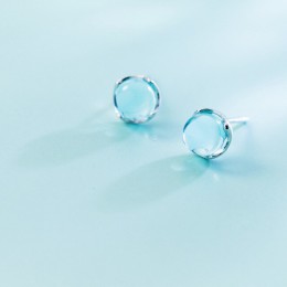 INALIS hurtownia moda S925 kolczyki sztyfty ze srebra wysokiej próby okrągłe światła niebieski kryształ biżuteria dla dziewczyny