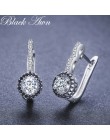 W stylu Vintage oryginalne 925 srebro pierścionek zaręczynowy Hoop kolczyki dla kobiet z czarny i biały kamień biżuteria Bijoux 