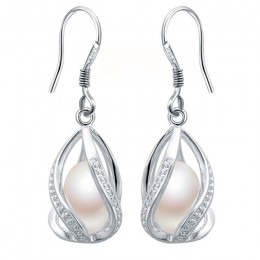 Naturalna perła słodkowodna spadek kolczyki dla kobiet elegancki 925 Sterling Silver kolczyki anty alergii DIY klatka biżuteria 