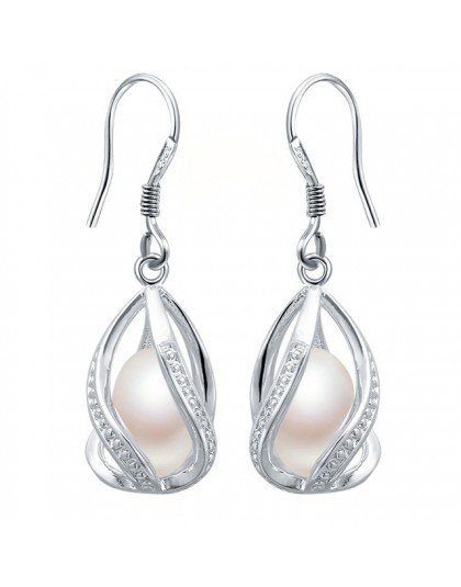 Naturalna perła słodkowodna spadek kolczyki dla kobiet elegancki 925 Sterling Silver kolczyki anty alergii DIY klatka biżuteria 
