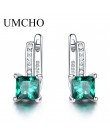 UMCHO stworzył zielony szmaragd kamień klipsy dla kobiet stałe 925 Sterling Silver prezenty na rocznicę dla kobiet akcesoria