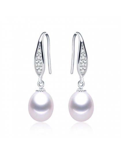 Moda 925 srebrne wiszące kolczyki dla kobiet elegancki 8-9mm naturalna perła słodkowodna biżuteria prezent dla matki 4 kolory