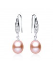 Moda 925 srebrne wiszące kolczyki dla kobiet elegancki 8-9mm naturalna perła słodkowodna biżuteria prezent dla matki 4 kolory