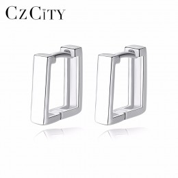 CZCITY marka klasyczne prawdziwe 925 Sterling Silver na kolczyki kwadratowy kształt Hoop dzieła kobiety kolczyki fabryka hurtown