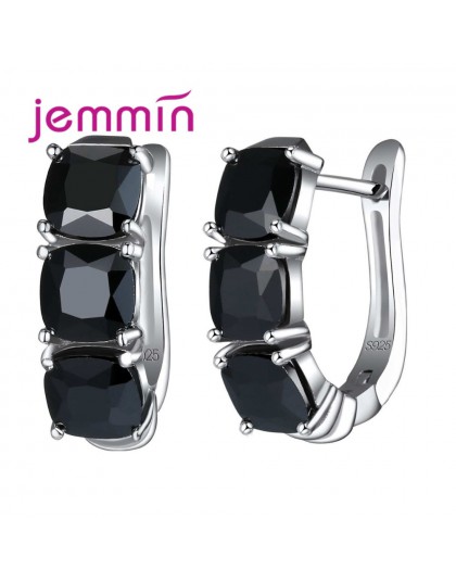Jemmin luksusowe kobiet Hoop kolczyki czarny kolor kryształki górskie w kształcie litery U Hot sprzedaży 925 srebro Party biżute