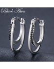 3.8g 925 Sterling Silver wiersz okrągły czarny Spinel modny pierścionek zaręczynowy Hoop kolczyki dla kobiet w porządku biżuteri