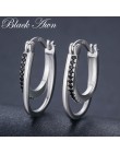 3.8g 925 Sterling Silver wiersz okrągły czarny Spinel modny pierścionek zaręczynowy Hoop kolczyki dla kobiet w porządku biżuteri