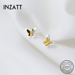 INZATT 2018 prawdziwa 925 Sterling Silver GoldColor withstainless Butterfly stadniny kolczyki dla kobiet urodziny Party Fine Jew