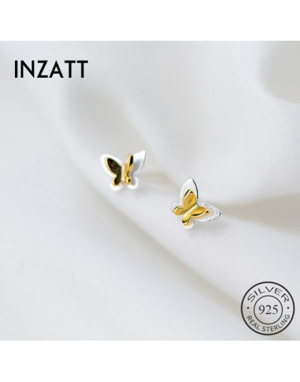 INZATT 2018 prawdziwa 925 Sterling Silver GoldColor withstainless Butterfly stadniny kolczyki dla kobiet urodziny Party Fine Jew