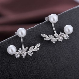 JEMMIN uroczy rocznica biżuteria dobry piękne dziewczyny Trendy 925 Sterling srebrny liść kształt Pearl Dangle kolczyki dla kobi