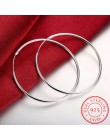 100% 925 Sterling Silver Hoop kolczyki dla kobiet 50mm 60mm okrągłe koło pętli proste kobieta srebrne kolczyki koła