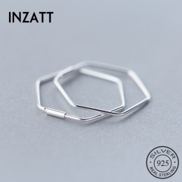 INZATT prawdziwe 925 Sterling Silver minimalistyczny geometryczne Hollow wielokąt Hoop kolczyki dla kobiet Party Fine prezent ak