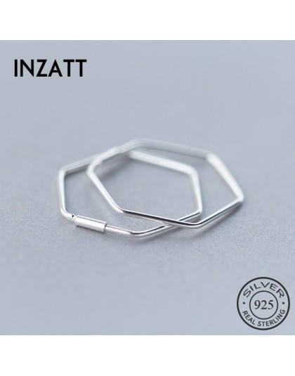 INZATT prawdziwe 925 Sterling Silver minimalistyczny geometryczne Hollow wielokąt Hoop kolczyki dla kobiet Party Fine prezent ak