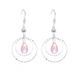 Moda prawdziwe naturalne różowe perły kolczyki kryształ 925 Sterling Silver dynda spadek kolczyki dla kobiet w porządku biżuteri