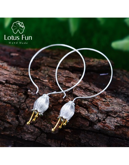 Lotus zabawy majątek 925 Sterling Silver naturalne kreatywny ręcznie grzywny biżuteria świeży dzwon kwiat Dangle kolczyki dla ko