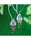 Lotus zabawy majątek 925 Sterling Silver naturalne kreatywny ręcznie grzywny biżuteria świeży dzwon kwiat Dangle kolczyki dla ko