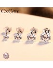 CZCITY wyczyść CZ stadniny kolczyki proste trzy pazury rozmiar 3mm/4mm/5mm/6mm 925 Sterling Silver damskie kolczyki biżuteria na