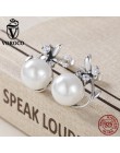 VOROCO w stylu Vintage oryginalne 925 Sterling Silver okrągły kształt Pearl stadniny kolczyki dla kobiet Wedding elegancka biżut