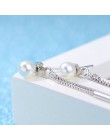 OMHXZJ hurtownie biżuteria proste moda gwiazda dla kobiety prezent Pearl 925 Sterling Silver podwójna linia frędzel kolczyki na 