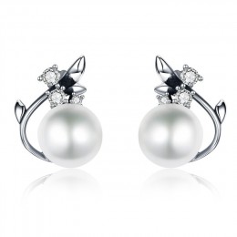 VOROCO w stylu Vintage oryginalne 925 Sterling Silver okrągły kształt Pearl stadniny kolczyki dla kobiet Wedding elegancka biżut
