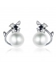 VOROCO w stylu Vintage oryginalne 925 Sterling Silver okrągły kształt Pearl stadniny kolczyki dla kobiet Wedding elegancka biżut