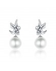 VOROCO w stylu Vintage oryginalne 925 Sterling Silver okrągły kształt Pearl stadniny kolczyki dla kobiet Wedding elegancka biżut