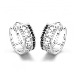 925 Sterling Silver czarny Spinel modny pierścionek zaręczynowy Hoop kolczyki dla kobiet w porządku biżuteria Bijoux Pendientes 