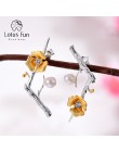 Lotus zabawy majątek 925 Sterling Silver ręcznie projektant biżuterii delikatne Plum Blossom kwiat Dangle kolczyki dla kobiet