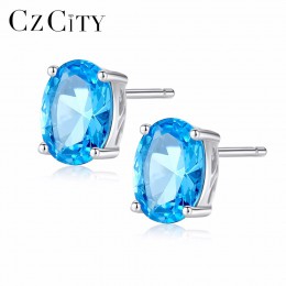 CZCITY Topaz kolczyki 1.8 Carat owalne błękitny Topaz Birthstone 925 Sterling Silver stadniny kolczyki dla kobiet biżuteria z ka