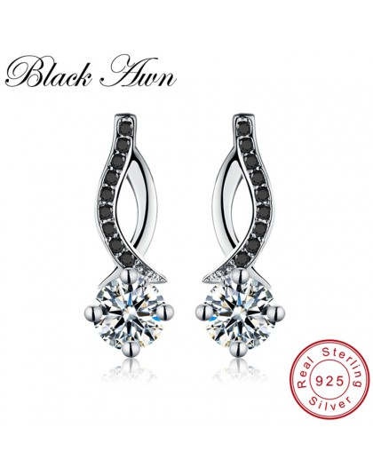 [Czarny AWN] oryginalna 925 Sterling Silver biżuteria czarny Spinel kamień pierścionek zaręczynowy stadniny kolczyki dla kobiet 
