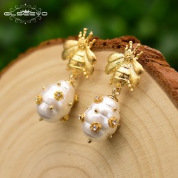 GLSEEVO oryginalny Design naturalne Shell koraliki spadek kolczyki dla kobiet prezent Bee dynda kolczyki luksusowe Fine biżuteri