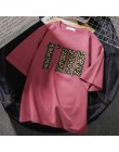 Hirsionsan koreański lato Leopard litery T Shirt kobiety 2019 lato luźne O-Neck krótki rękaw koszulki Harajuku Punk kobieta kosz