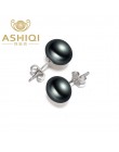 ASHIQI 925 perła z polerowanego srebra stadniny kolczyki dla kobiet czarny naturalna perła słodkowodna biżuteria nowa moda