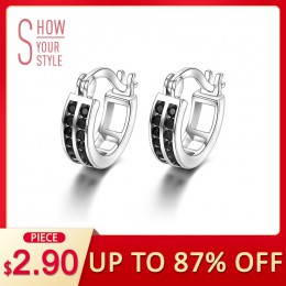 [Czarny AWN] stylu Vintage 925 Sterling Silver kolczyki czarny Spinel Hoop kolczyki dla kobiet w porządku ze srebra próby 925 bi