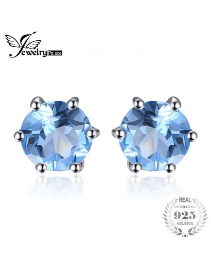 JewelryPalace naturalny niebieski Topaz kolczyki Stud oryginalna 925 Sterling Silver biżuteria nowy kobiety biżuteria wyjątkową 