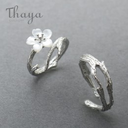 Thaya biały kwiat wiśni ze srebra próby 925 klipsy kwiat okrągły spinki do mankietów kolczyki bez kolczyki dla kobiet elegancka 