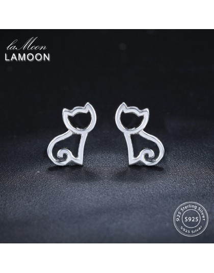 LAMOON 2018 nowa pusta kot 925-Sterling-Silver stadniny kolczyki srebrny kolor S925 Fine Jewelry dla kobiet dziewczyna prezent L