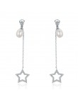VOROCO 925 Sterling srebrny księżyc gwiazda dynda kolczyk trójkąt długie kolczyki wiszące dla kobiet moda mała biżuteria ślubna 