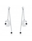 VOROCO 925 Sterling srebrny księżyc gwiazda dynda kolczyk trójkąt długie kolczyki wiszące dla kobiet moda mała biżuteria ślubna 