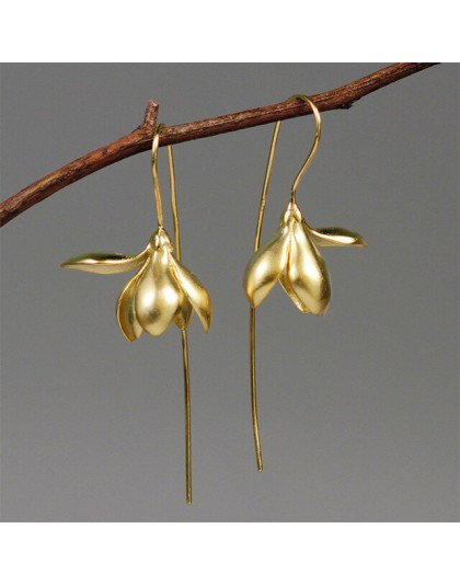 Lotus zabawy majątek 925 Sterling Silver Handmade projektant biżuterii elegancki Magnolia kwiat Dangle kolczyki dla kobiet Brinc