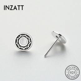 INZATT rocznika Thai srebrny słońce kwiat Hollow okrągły wkręt kolczyki 925 Sterling Silver Fine Jewelry gotyckie akcesoria dla 