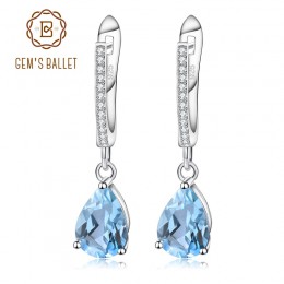 Klejnotu balet naturalne błękitny Topaz kolczyki oryginalne 925 Sterling Silver grzywny biżuteria 7x10mm spadek kolczyk dla kobi