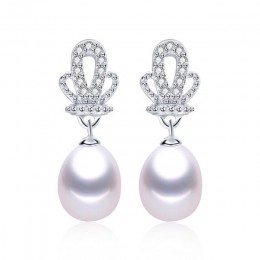 Moda korona AAA cyrkon 8-9mm naturalna perła słodkowodna kolczyki ślubne spadek dla kobiet 4 kolory srebrny 925 prawdziwe perły 