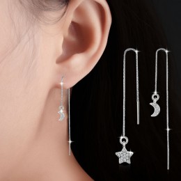 Nowa europa długie asymetryczne gwiazdy księżyc kolczyki tassel kolczyki kryształ z Swarovski moda biżuteria ślubna kolczyki